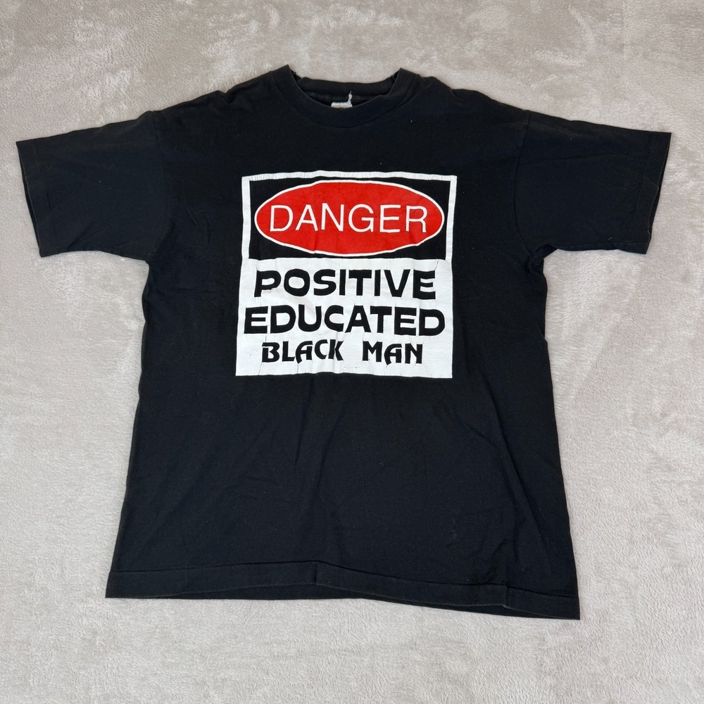 VTG 90s Danger Positive Educated Black Man Shirt Mens‎ XL Preowned Graphic Tee